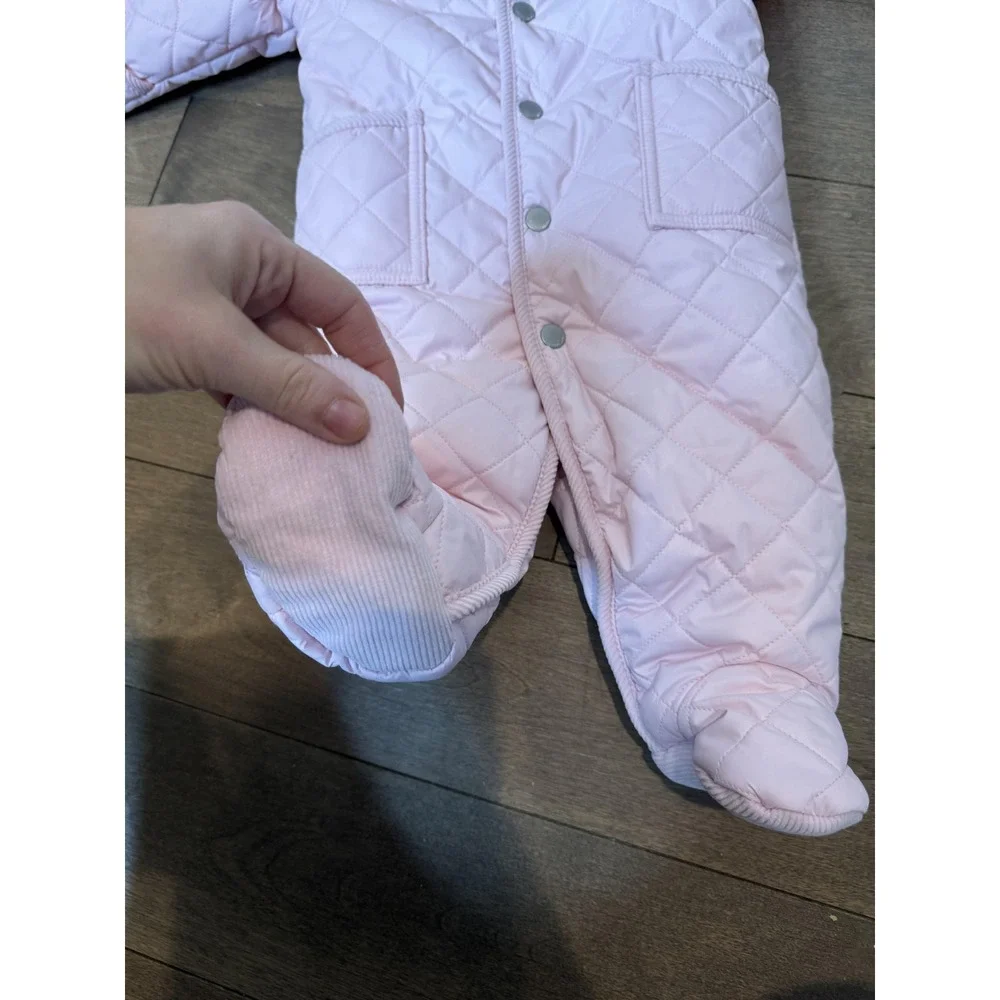 Ralph Lauren Snowsuit Baby Girls‎ 6M Pink Quilted Hooded Footed Bunting Fleece